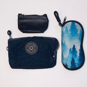 Set of 3: Kipling Cosmetic Pouch, Soft Eyeglass Case w/ Clip, Tiny Lipstick Bag